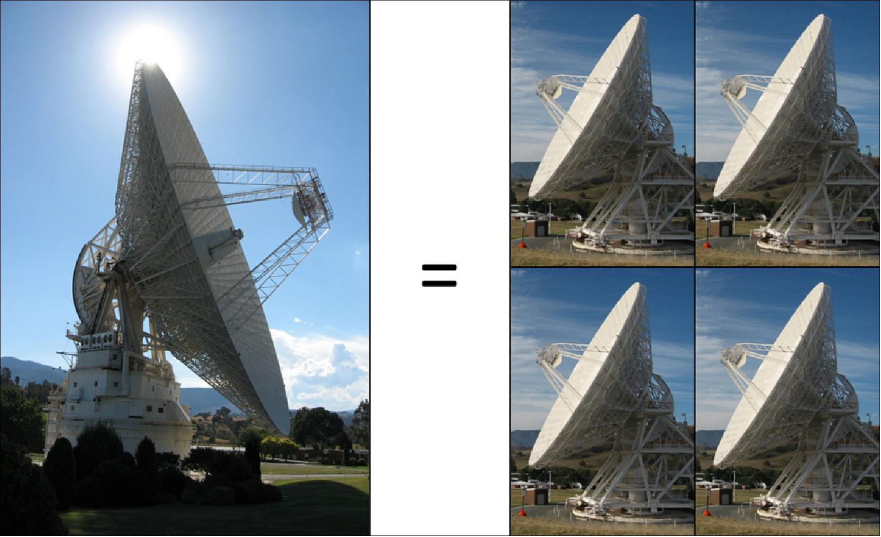Figure 19: Four 34 meter antennas will not only have the same signal power as one 70 meter antenna, but will have the same landmass area (image credit: NASA)