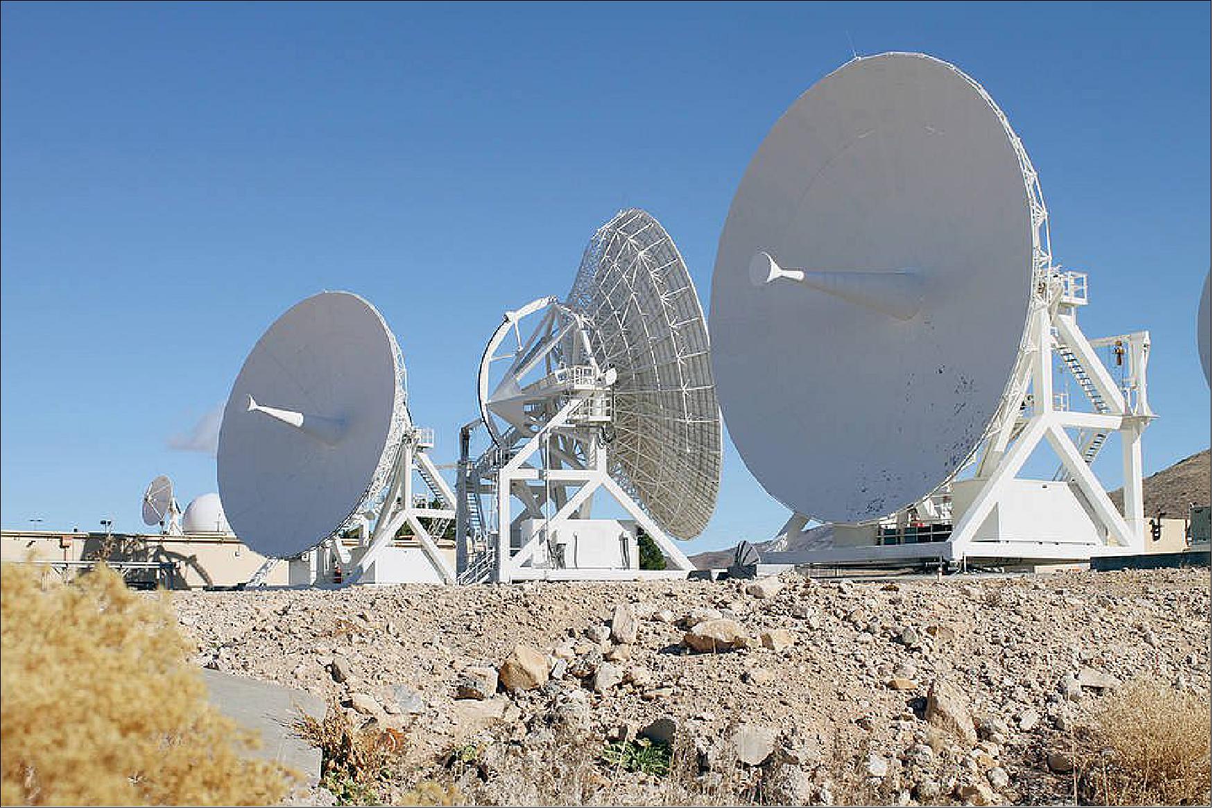 Figure 10: Three Tracking and Data Relay Satellite (TDRS) ground station antennas at NASA's White Sands Complex in Las Cruces, New Mexico (image credit: NASA's Goddard Space Flight Center)