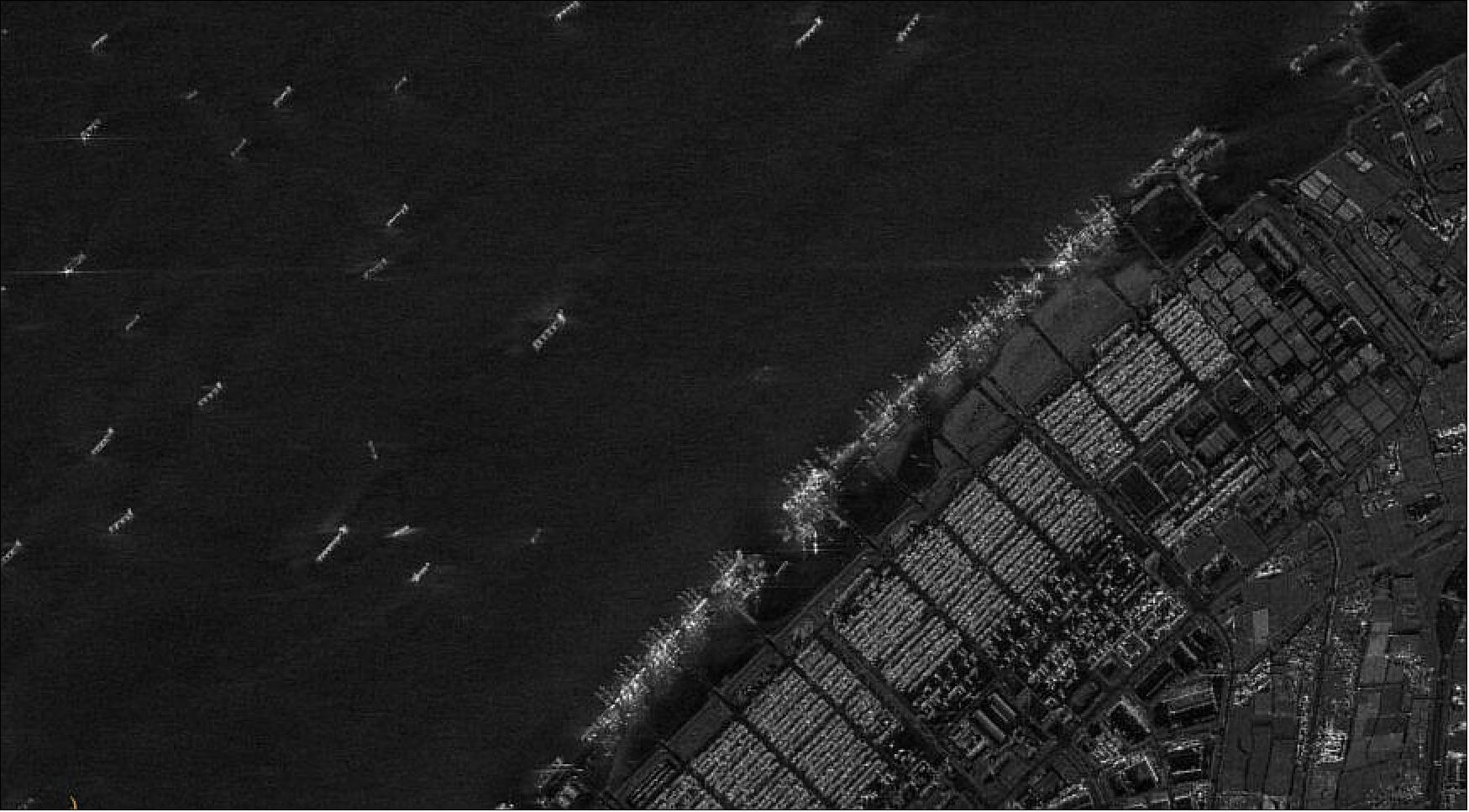 Figure 12: Synthetic aperture radar imagery of Shanghai Container Terminal Port and Changxing Island (image credit: Capella Space)