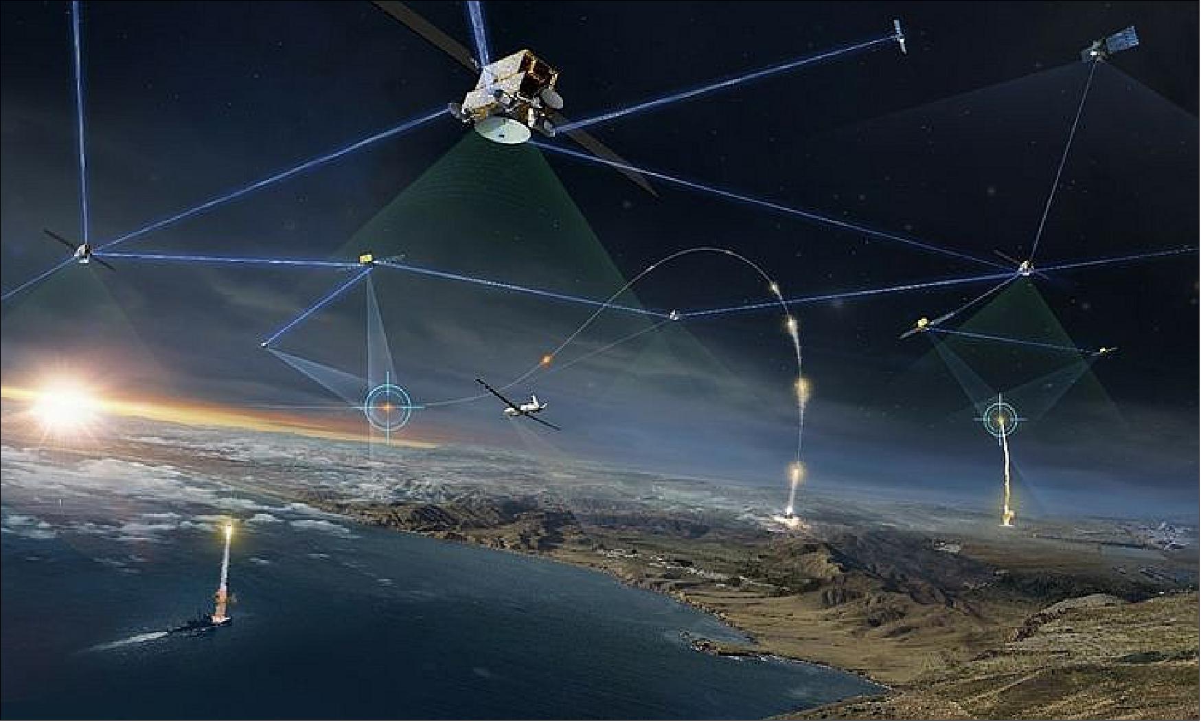 Figure 10: An artist's representation of the Tranche 1 Transport Layer (T1TL) of the National Defense Space Architecture (image cridit: Northrop Grumman)