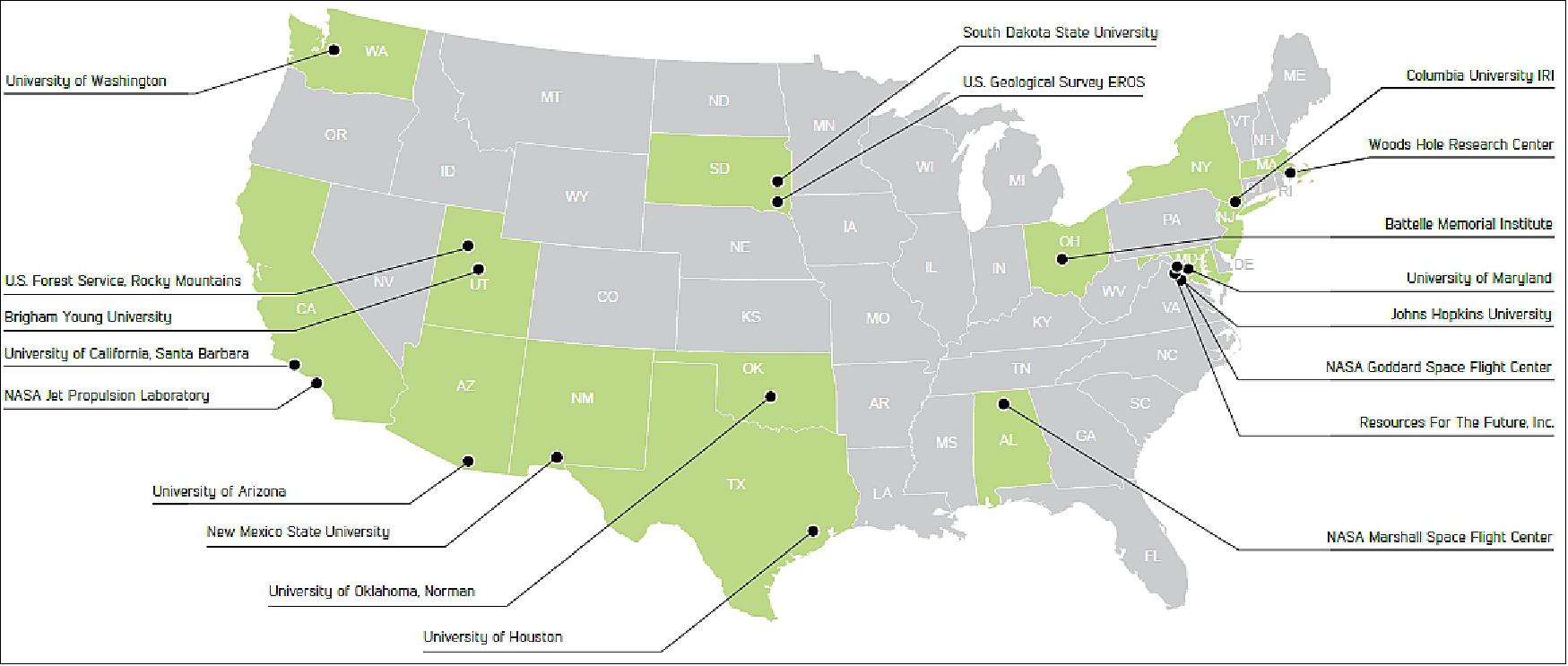 Figure 17: Research institutions collaborating with SERVIR across the United States (image credit: SERVIR Global)