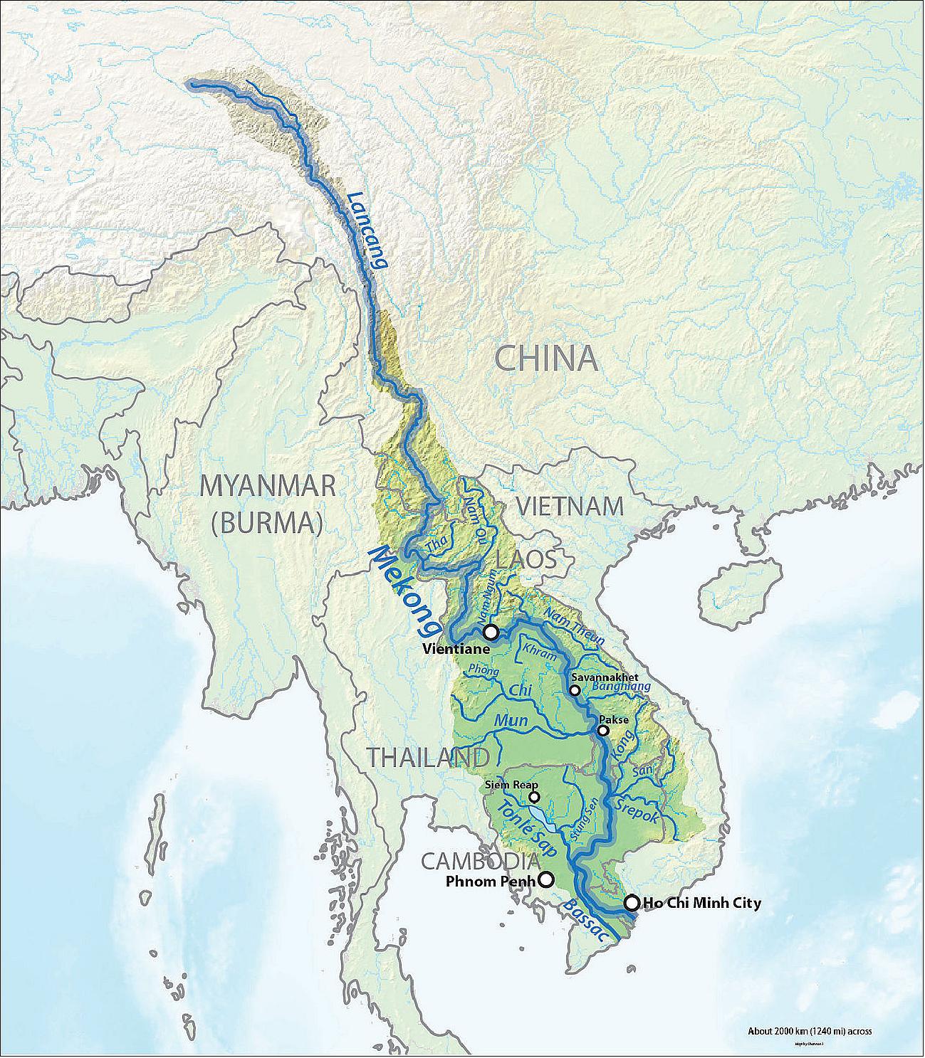 Figure 6: Mekong River basin area is about 5000km long (image credit: Wikipedia) 12)