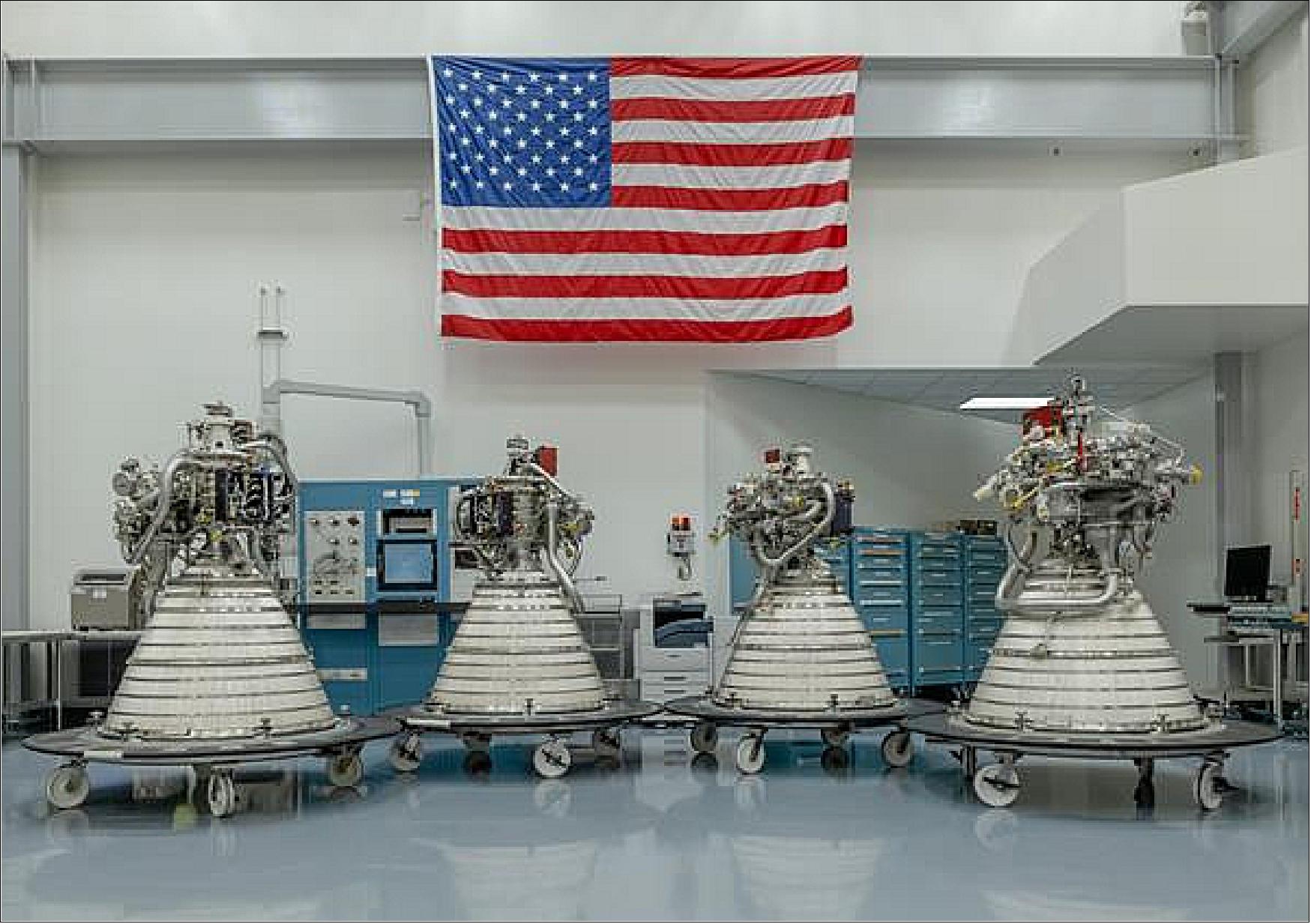Figure 24: Four Aerojet Rocketdyne RL10 rocket engines – shown here at the company’s facility in West Palm Beach, Florida – were recently delivered to NASA. The engines will be used to help power the upper stage of the agency’s Space Launch System (SLS) rocket (image credit: Aerojet Rocketdyne)