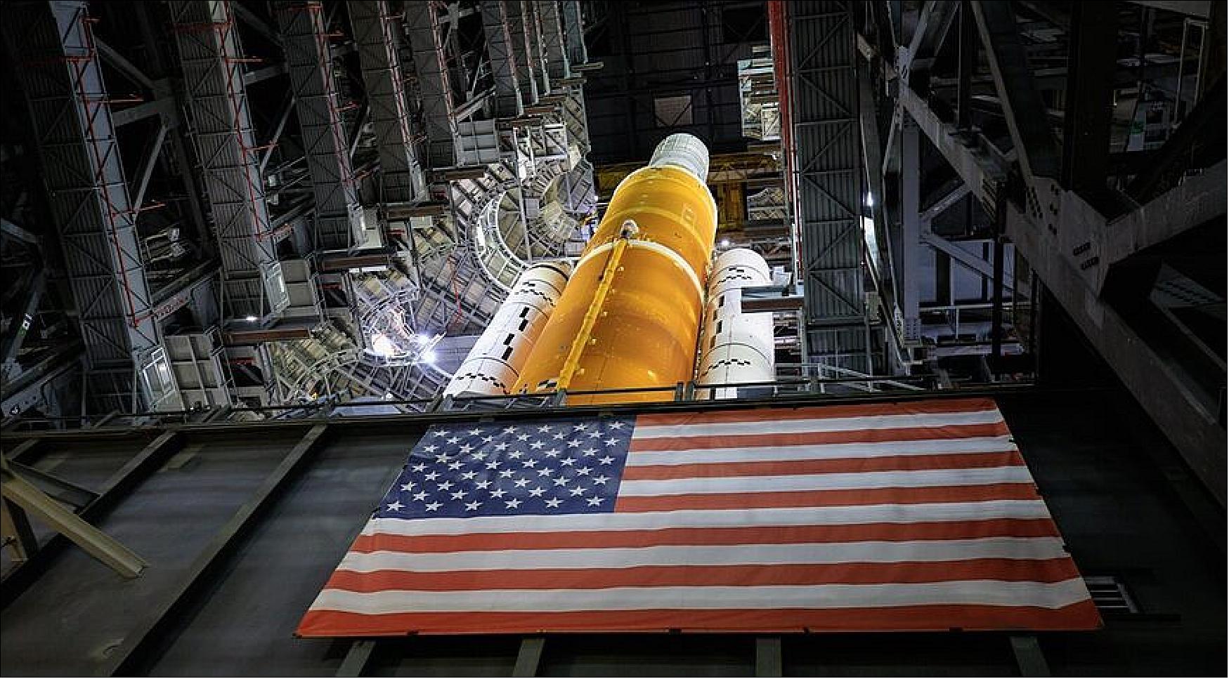 Figure 9: NASA now plans to roll out the Space Launch System to its launch pad on the night of March 17 for tests that will include fueling the core stage and going through a practice countdown (image credit: NASA/Frank Michaux)
