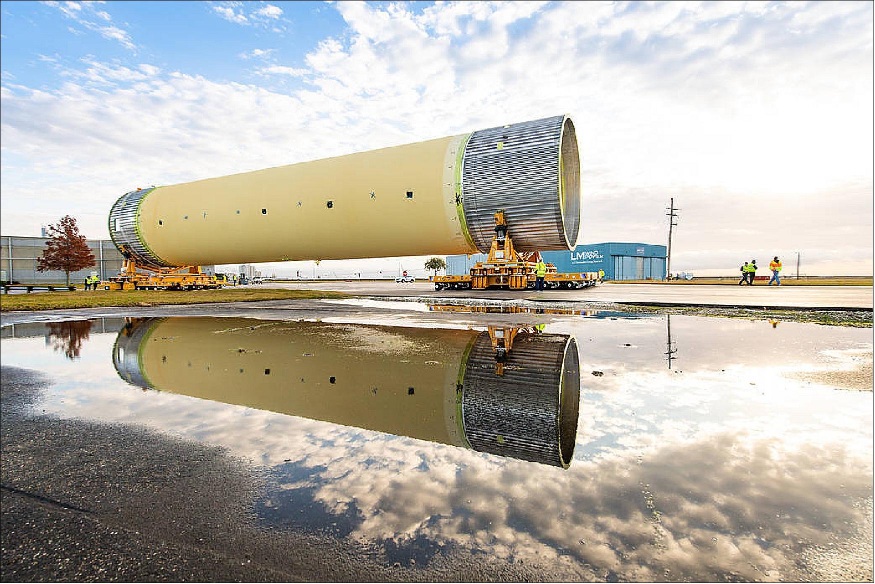 Figure 43: Photo of the SLS liquid hydrogen tank test article transport at the Michoud Assembly Facility (image credit: NASA/Steven Seipel)