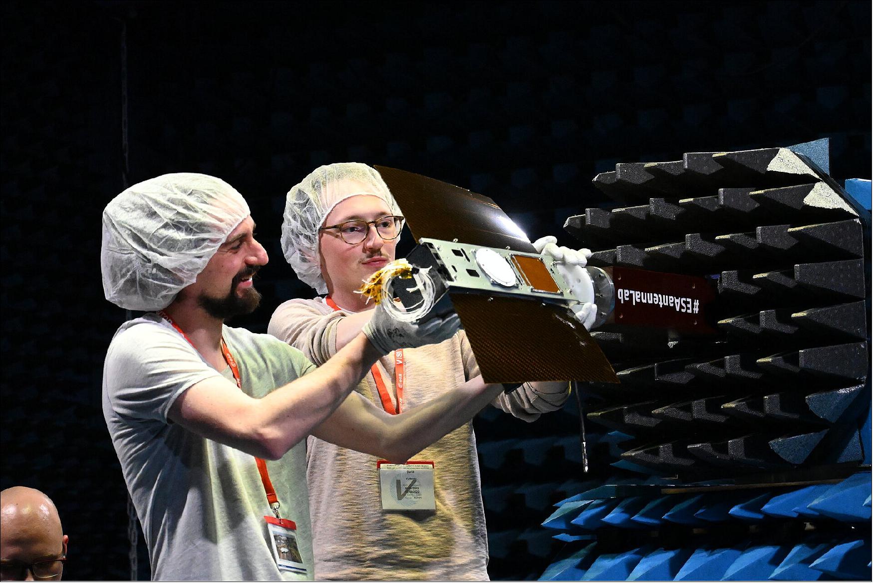 Figure 5: Students installing their CubeSat at the antenna test range (image credit: ESA)
