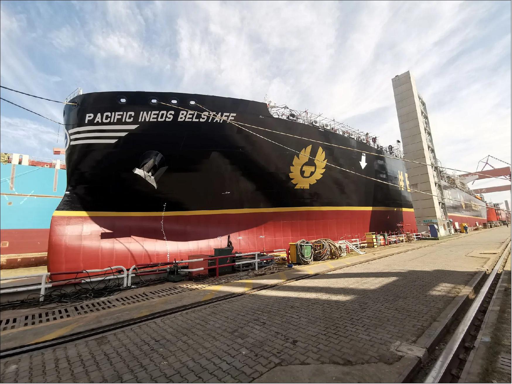 Figure 147: The world’s first IMO (International Maritime Organization) Type B VLEC (Very Large Ethane Carrier), the ABS-classed Pacific Ineos Belstaff, has been launched at Jiangnan Shipyard (image credit: Jiangnan Shipyard)