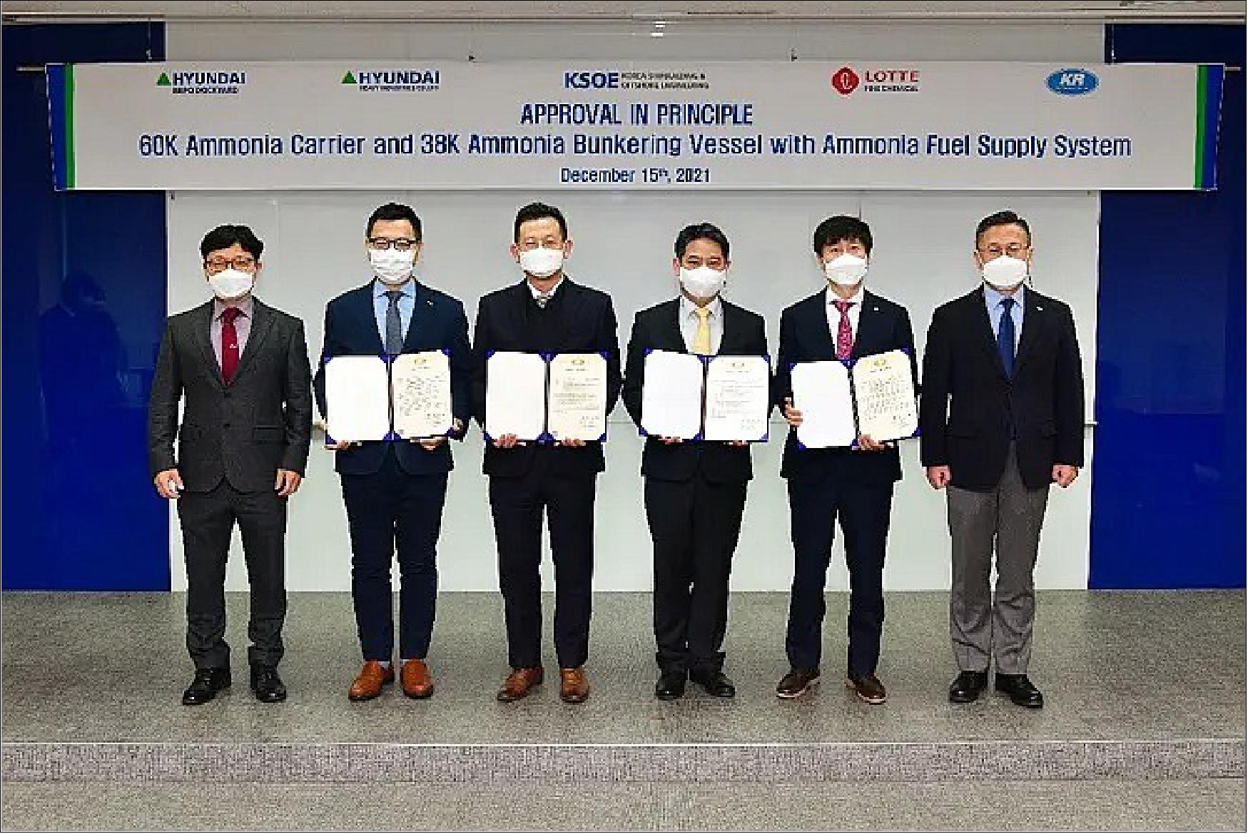 Figure 100: Kim Daeheon, the executive vice president of KR R&D division (on the far right), and the recipients of AIP certificate at the presentation ceremony (image credit: KR R&D, VPO)