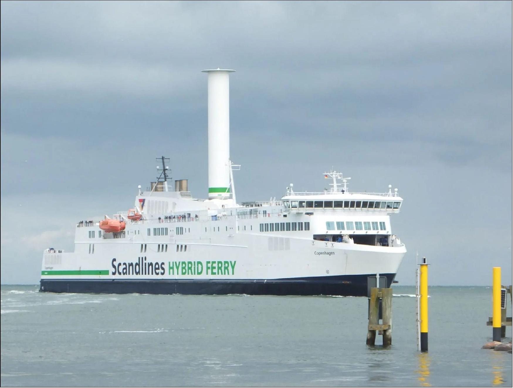 Figure 138: The Norsepower Rotor Sail was installed onboard its 2016-built hybrid ferry, Copenhagen, in 2020. Following a year of data collection and proven savings in fuel and CO2 emissions, Scandlines has committed to a second installation onboard Copenhagen’s sister vessel, Berlin (image credit: Scandlines)