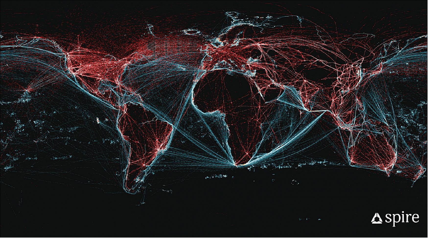 Figure 17: A worldwide representation of the signals that Spire Global satellites are tracking (image credit: Spire Global)