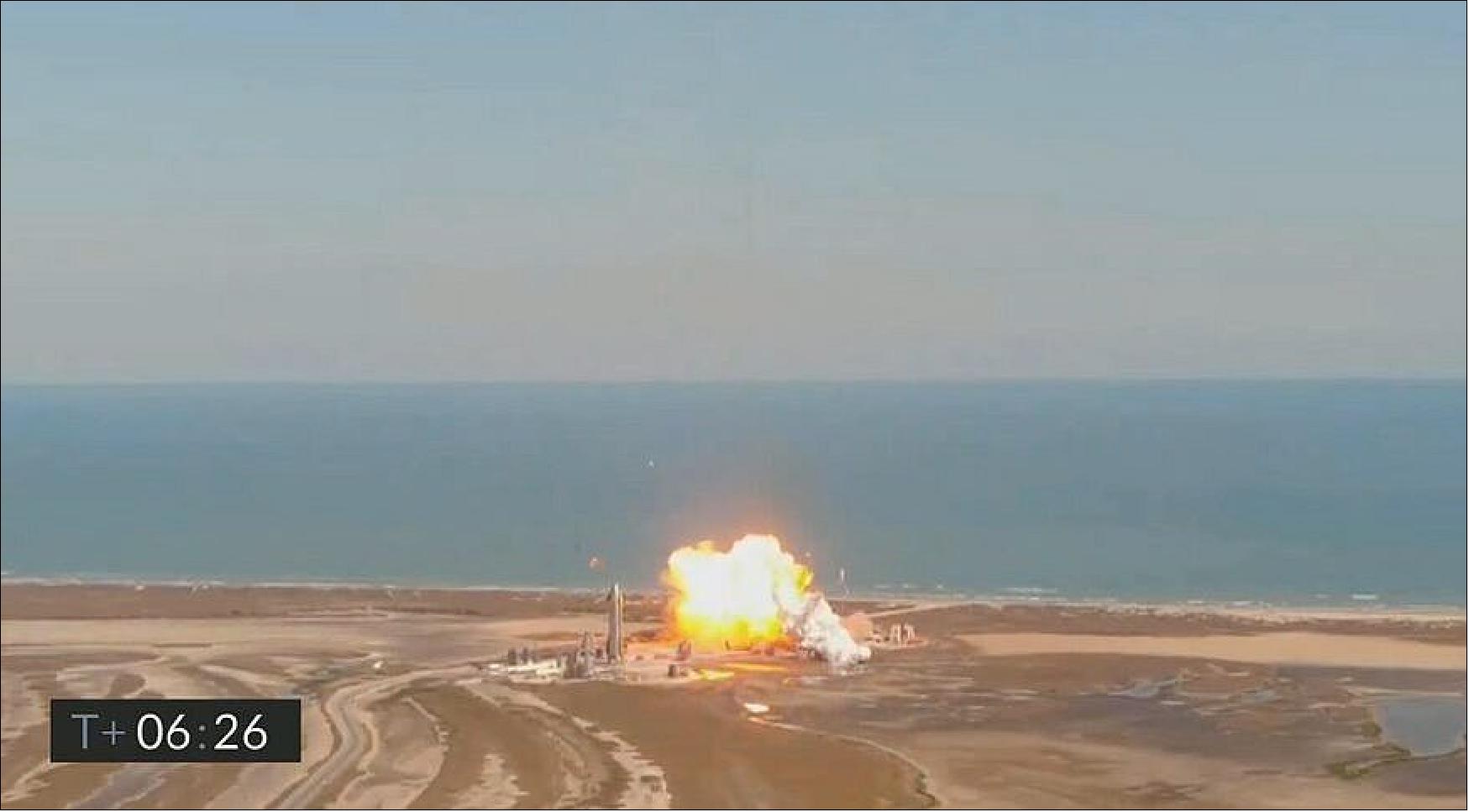 Figure 24: SpaceX's Starship SN9 vehicle explodes after crashing at the end of a test flight Feb. 2 at the company's Boca Chica, Texas, test site (image credit: SpaceX webcast)