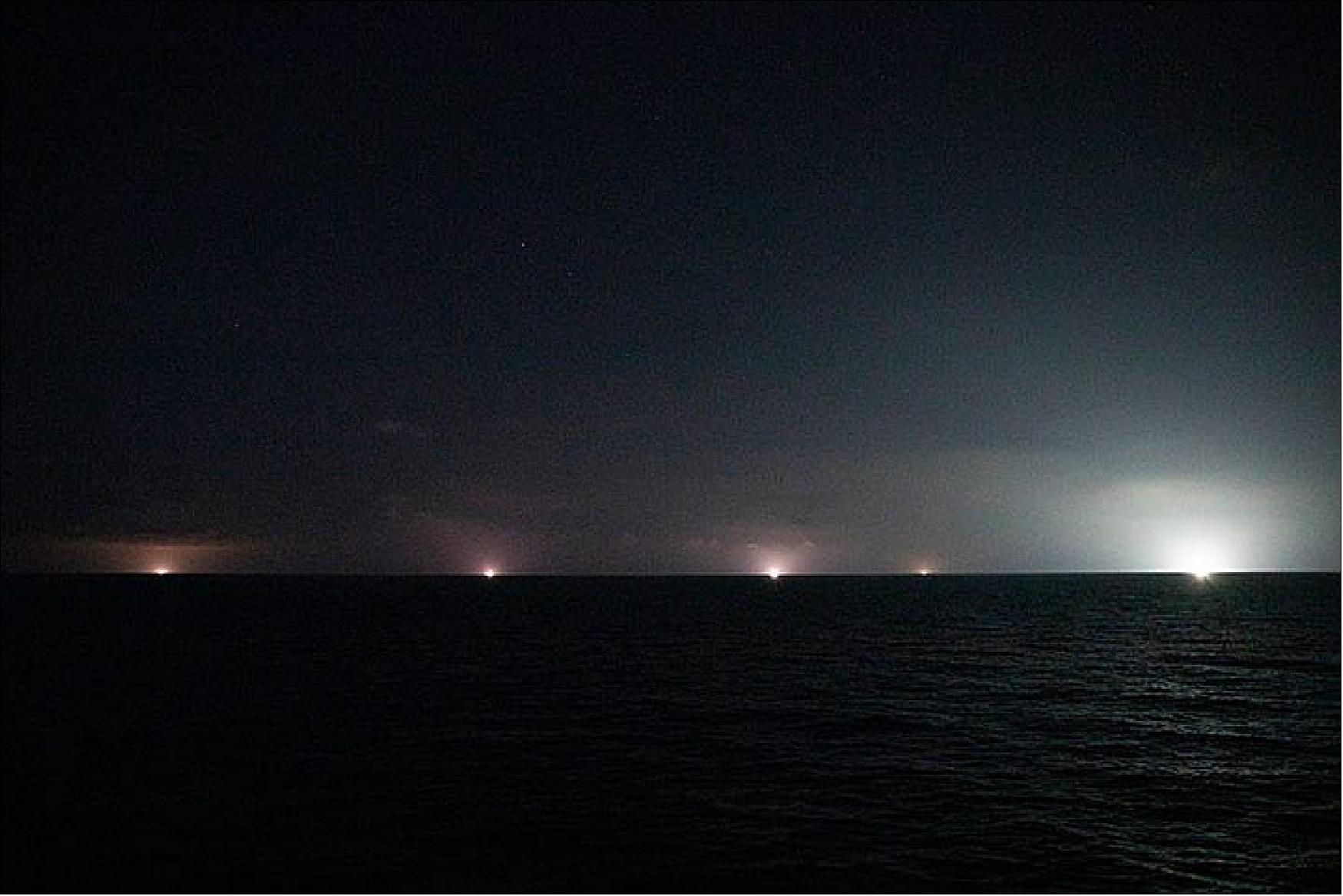 Figure 47: This photo shows fishing boats lighting up the horizon of the Arabian Sea in April 2021 (courtesy of Trygg Mat Tracking)