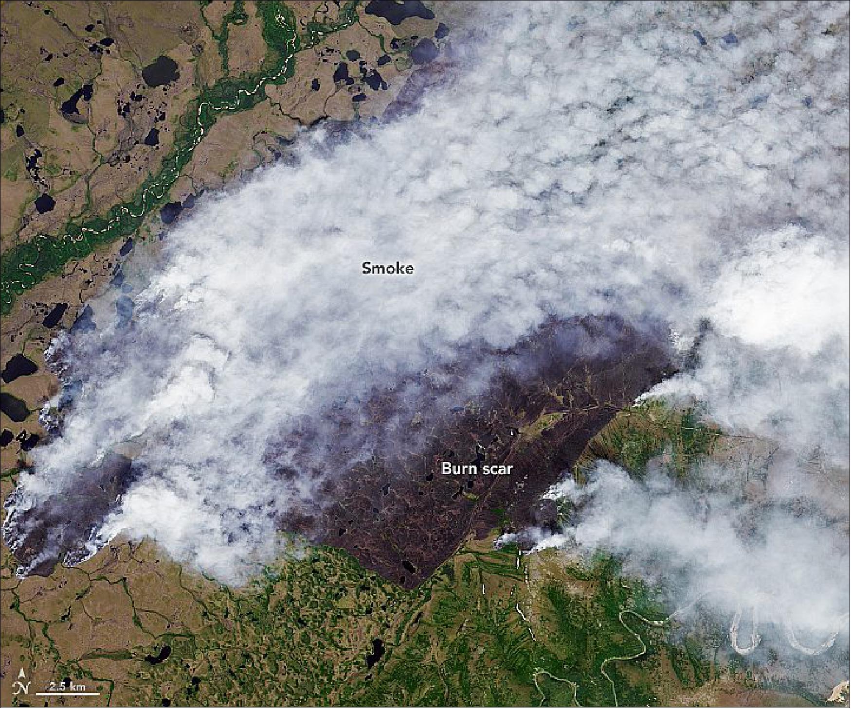 Figure 42: This image, from the Operational Land Imager (OLI) on Landsat-8, shows a detailed view of one of the fires on July 4 (image credit: NASA Earth Observatory)