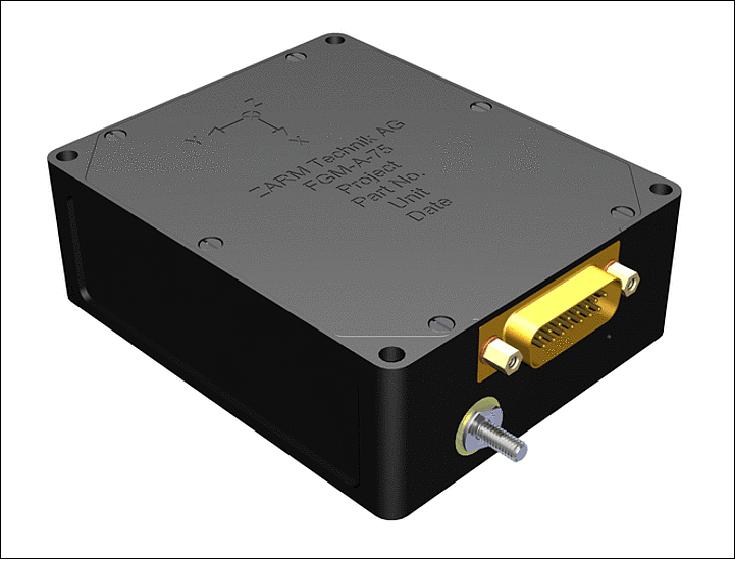 Figure 77: Platform Magnetometer: Hi-Rel Magnetometer FGM-A-75 from ZARM is an instrument for measuring three-dimensional magnetic fields. It is based on the fluxgate principle, using three independent ring-core sensor heads for each orthogonal axis. Mass total: <0.3 kg, size: 100 x 82 x 34 mm3 (image credit: ZARM Technik AG)