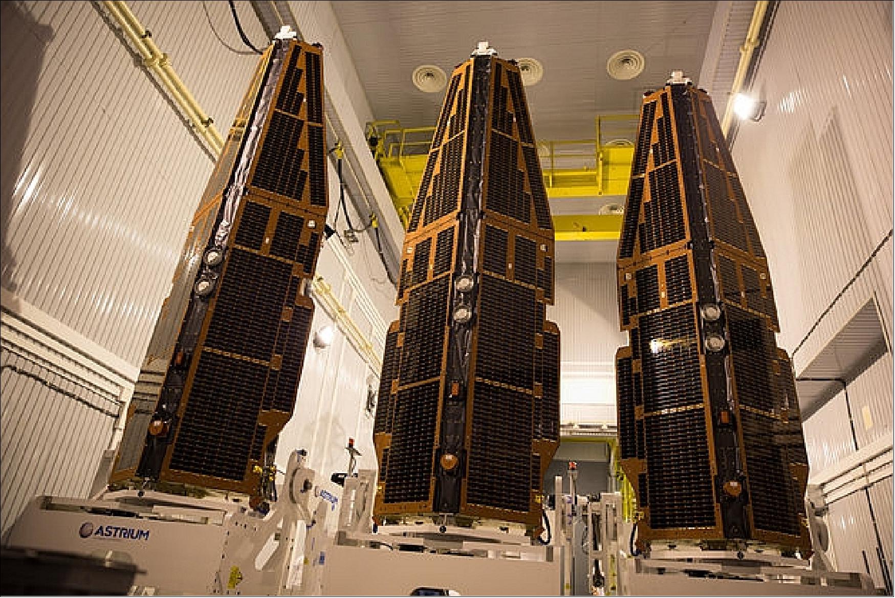 Figure 18: Photo of the three Swarm satellites at the launch site (image credit: ESA)