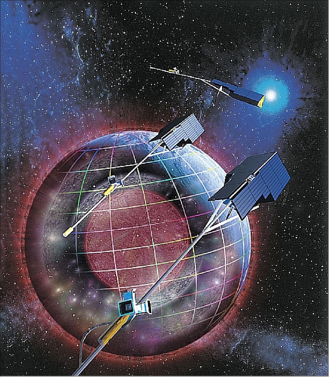 Figure 7: Artist's rendition of the Swarm constellation (image credit: ESA)