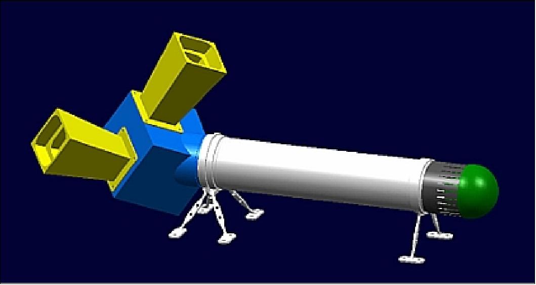 Figure 136: The Optical Bench with three star tracker cameras (yellow, only two of them are shown) and the magnetometer sensor (green), image credit: DTU Space