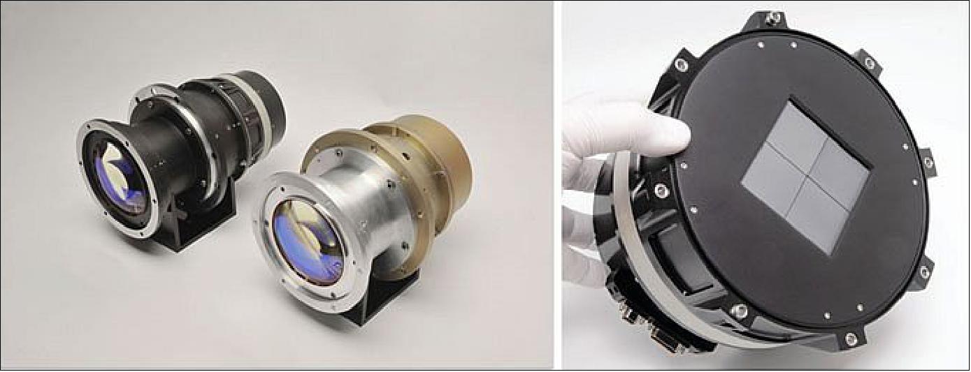 Figure 70: Left: Two lens prototypes that were constructed. Right: The detector assembly of one of the prototype lenses. The frame-store regions of the CCDs are covered (image credit: NASA, TESS Team)