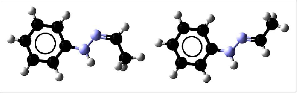 Figure 64: Two isomers of APH. As a solid, molecules of APH take the Z form (left), in which the methyl group points down. But liquid APH also contains the E isomer, in which the methyl group points up (image credit: Leyla-Cann Söğütoğlu and Hugo Meekes)