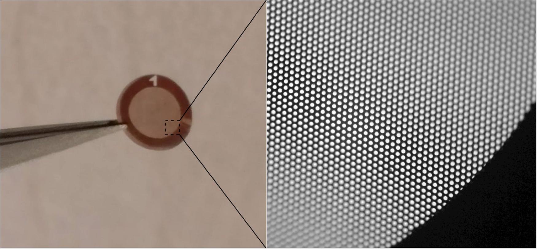 Figure 32: Graphene light sail. A tiny sail made of the thinnest material known – one carbon-atom-thick graphene – has passed initial tests designed to show that it could be a viable material to make solar sails for spacecraft. Light sails are one of the most promising existing space propulsion technologies that could enable us to reach other star systems within many decades (image credit: Graphene Sail team)
