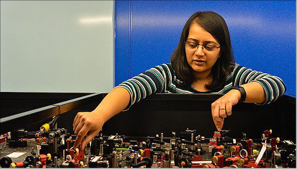 Figure 28: Dr Amruta Gadge setting up the lasers prior to lockdown. She created the fifth state of matter working from home using quantum technology. This result is believed to be the first time that BEC has been created remotely in a lab that did not have one before (image credit: University of Sussex)