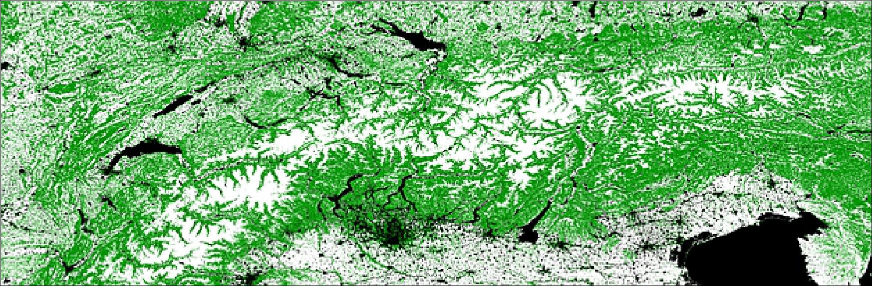 Figure 16: TanDEM-X Forest/Non-Forest Map example over the Alps (image credit: DLR)