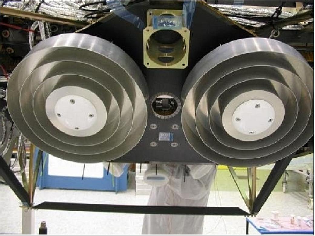 Figure 63: Photo of the POD antennas on choke rings during spacecraft integration (image credit: EADS Astrium)
