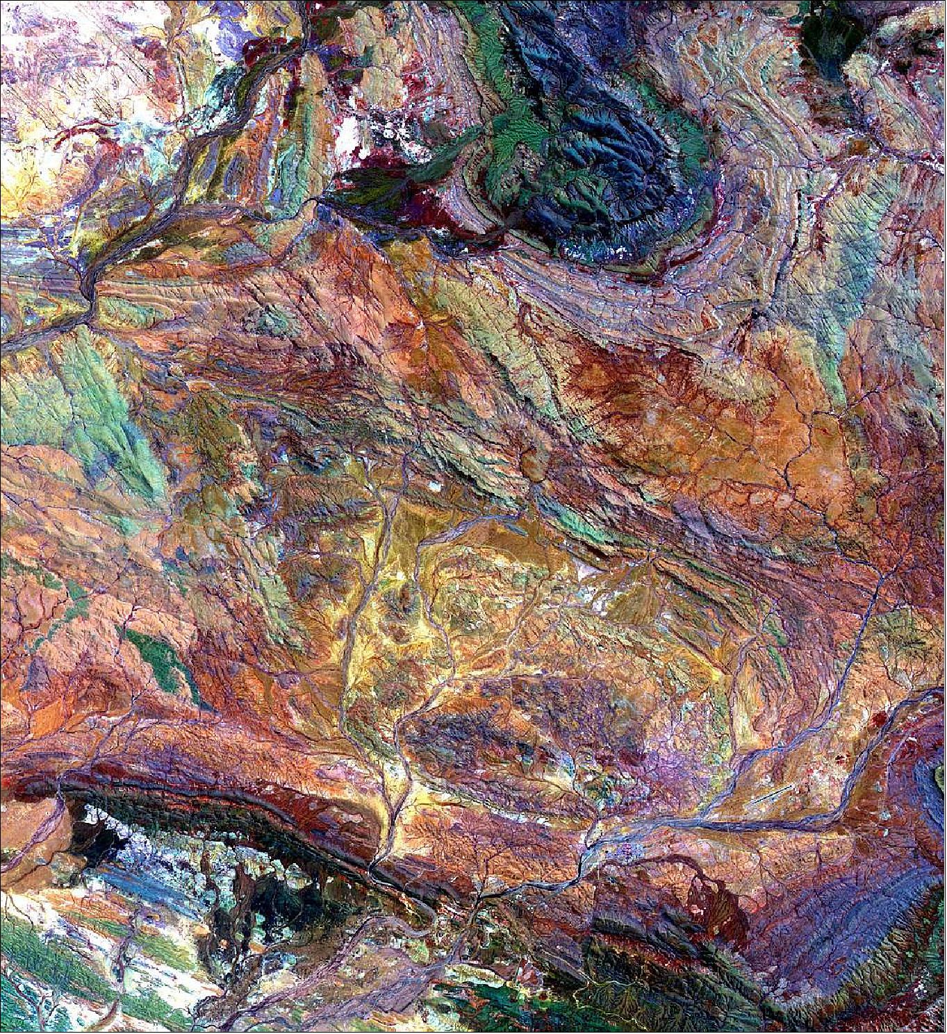 Figure 26: The broad spectral coverage and high spectral resolution of ASTER provides scientists in numerous disciplines with critical information for surface mapping and monitoring of dynamic conditions and temporal change. Example applications are monitoring glacial advances and retreats; monitoring potentially active volcanoes; identifying crop stress; determining cloud morphology and physical properties; wetlands evaluation; thermal pollution monitoring; coral reef degradation; surface temperature mapping of soils and geology; and measuring surface heat balance (image credit: NASA/METI/AIST/Japan Space Systems, and U.S./Japan ASTER Science Team)