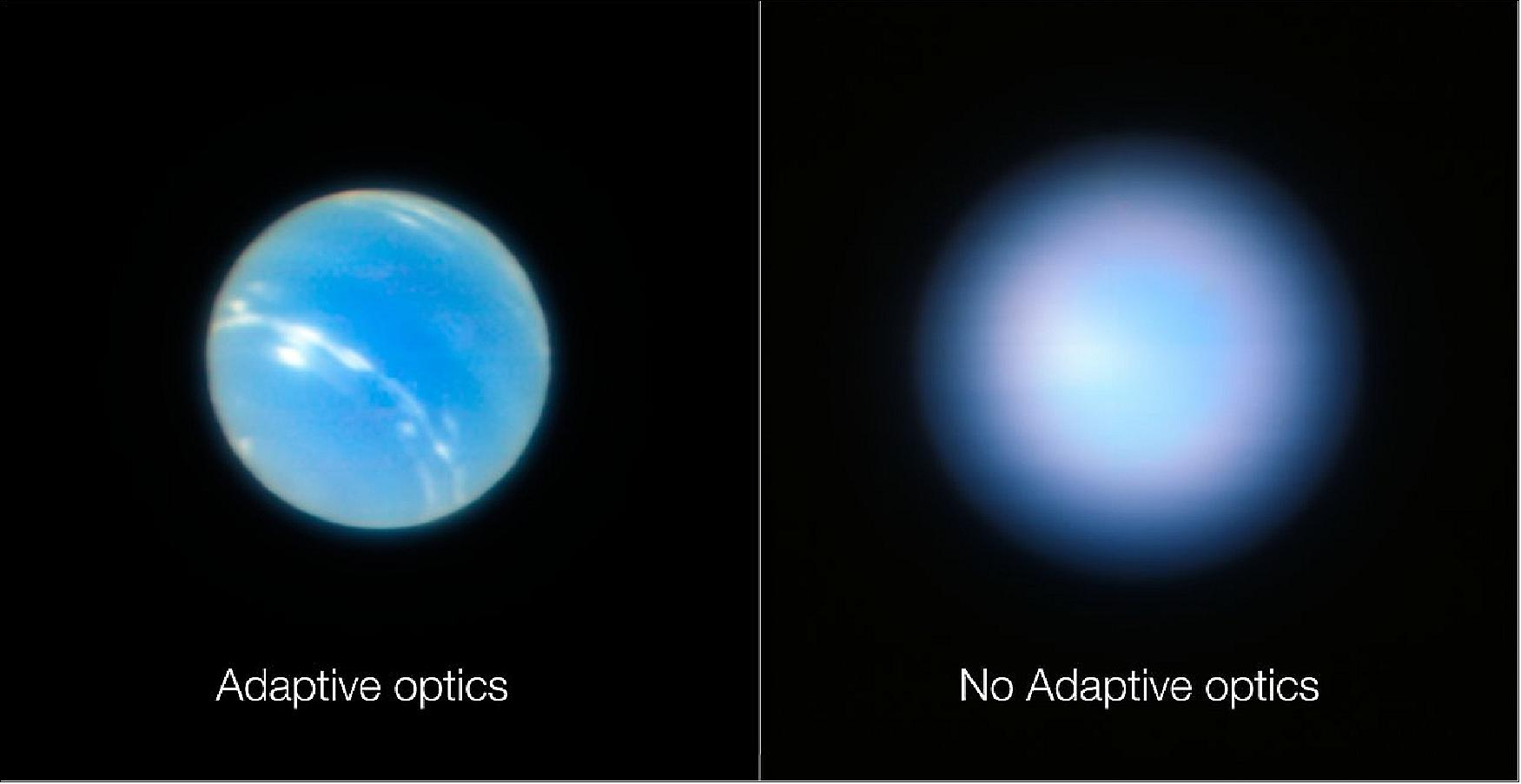 Figure 69: Neptune from the VLT with and without adaptive optics (image credit: ESO)