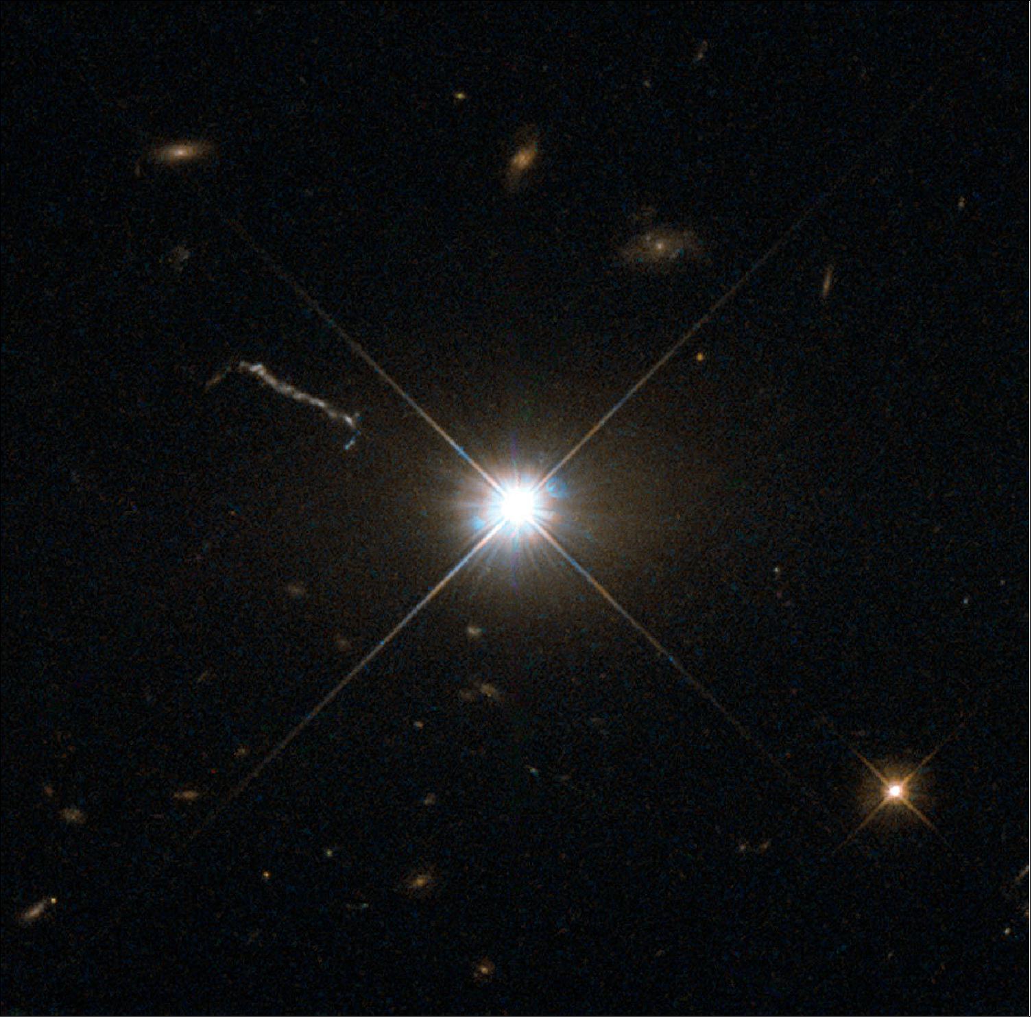 Figure 57: Powerhouse in space: The quasar 3C273 resides in a giant elliptical galaxy in the constellation of Virgo at a distance of about 2.5 billion light years. It was the first quasar ever to be identified (image credit: ESA/Hubble & NASA)