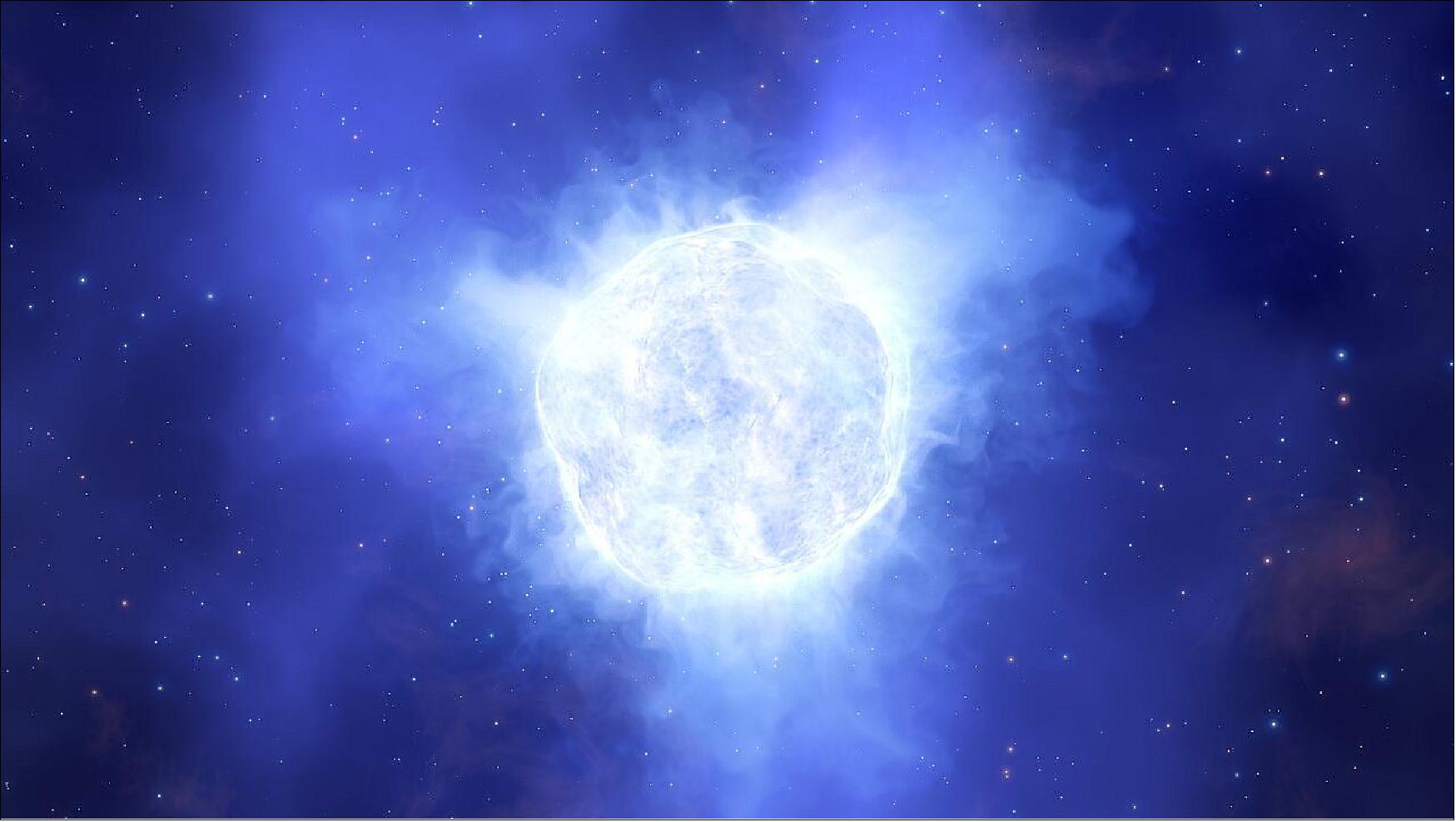 Figure 34: Artist’s impression of the disappearing star. This illustration shows what the luminous blue variable star in the Kinman Dwarf galaxy could have looked like before its mysterious disappearance (image credit: ESO/L. Calçada)