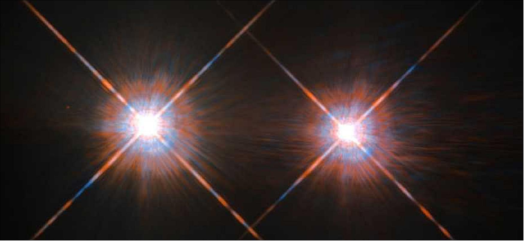 Figure 26: Alpha Centauri A (left) and Alpha Centauri B are located in the constellation of Centaurus (The Centaur), at a distance of 4.3 light-years. The star pair orbits a common center of gravity once every 80 years (image credit: NASA/ESA/Hubble)
