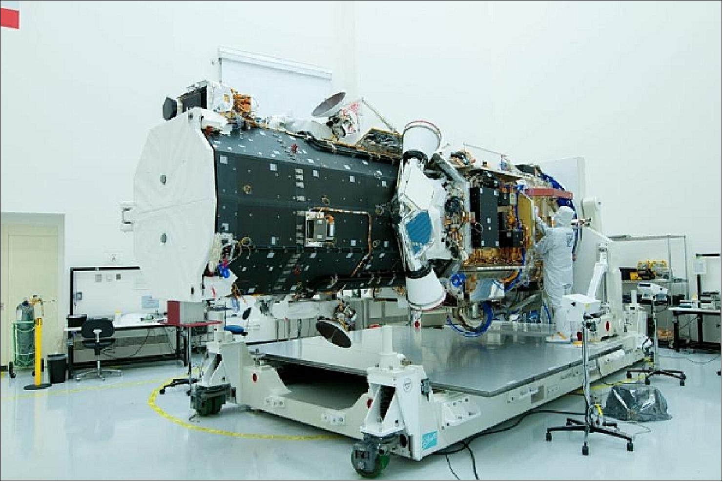 Figure 3: Photo of the WorldView-3 spacecraft during AIT (Assembly, Integration and Test) phase at BATC (image credit: BATC) 10)
