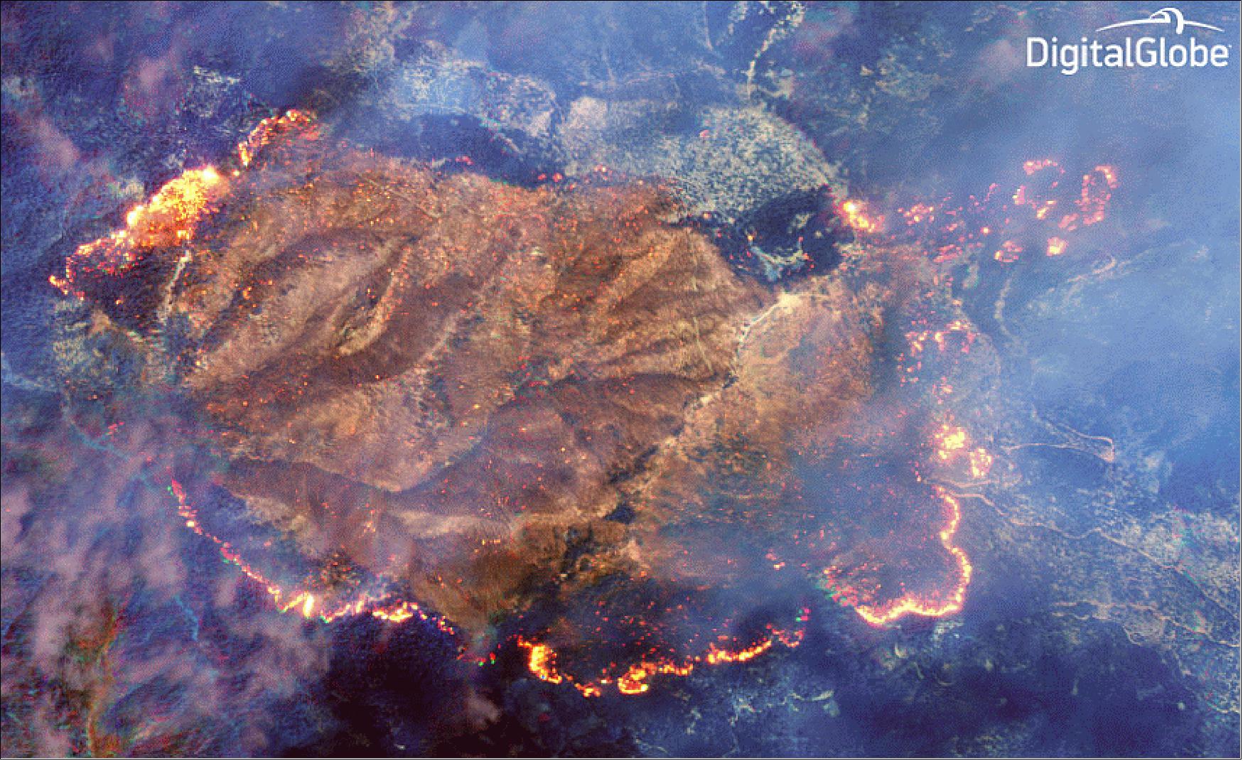 Figure 21: WorldView-3 satellite image capture of the fire at the Happy Camp complex in California’s Klamath National Forest (image credit: DigitalGlobe)
