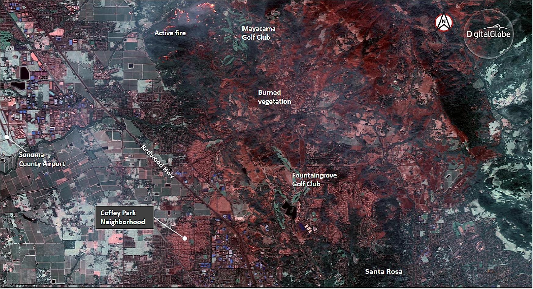 Figure 12: Northwest Santa Rosa and Coffee Park fires captured on October 10 by DigitalGlobe's WorldView-3 satellite (image credit: DigitalGlobe) 24)