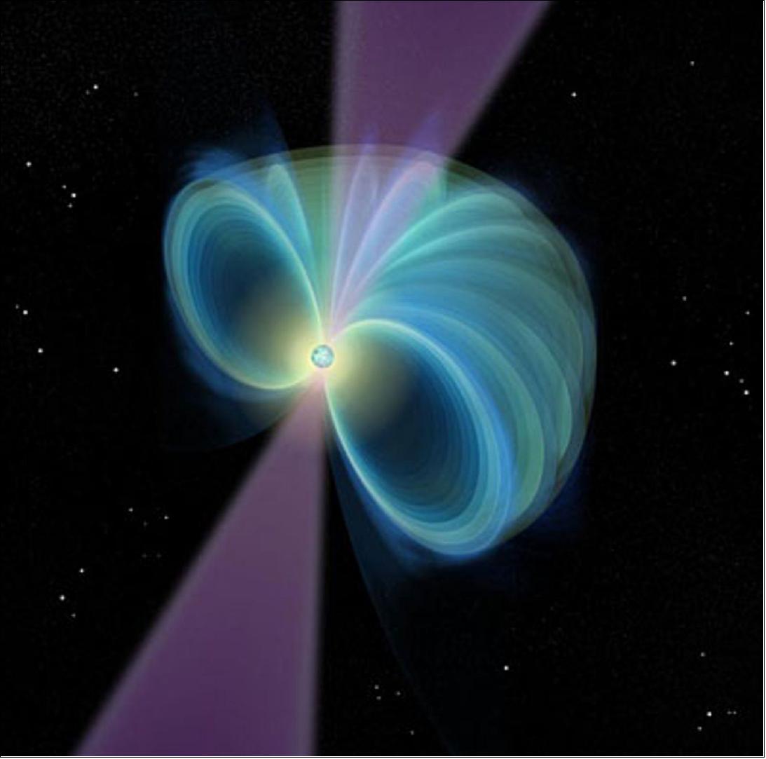 Figure 136: An artist's impression of a rotating radio transient (image credit: Russel Kightly Media)