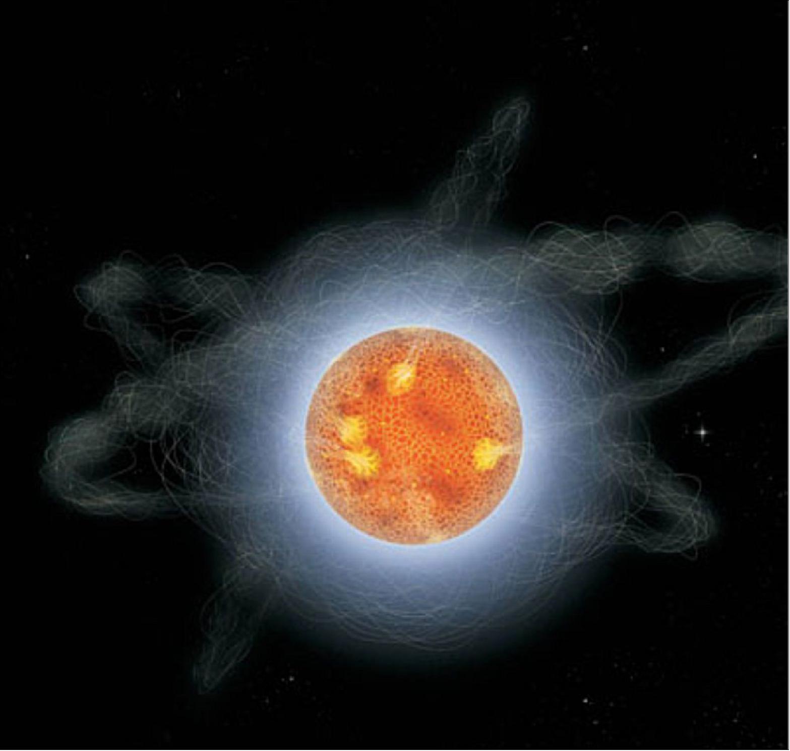 Figure 134: Artist’s impression of a magnetar (image credit: 2008 Sky & Telescope: Gregg Dinderman)
