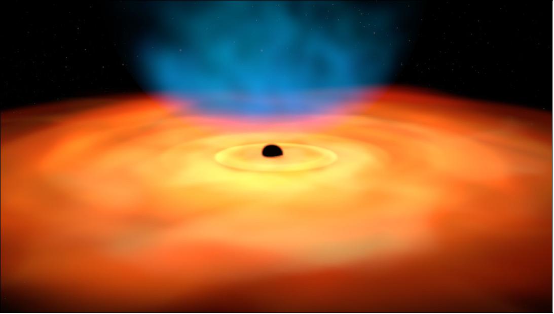 Figure 111: This artistic view shows an accreting supermassive black hole at the core of a galaxy (image credit: ESA, C. Carreau)
