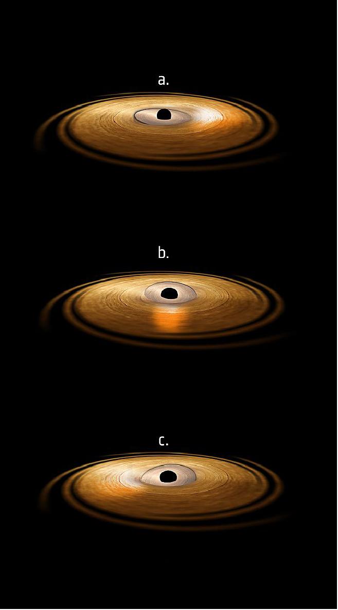 Figure 106: This artist's impression depicts the accretion disc surrounding a black hole, in which the inner region of the disc precesses (image credit: ESA/ATG medialab)