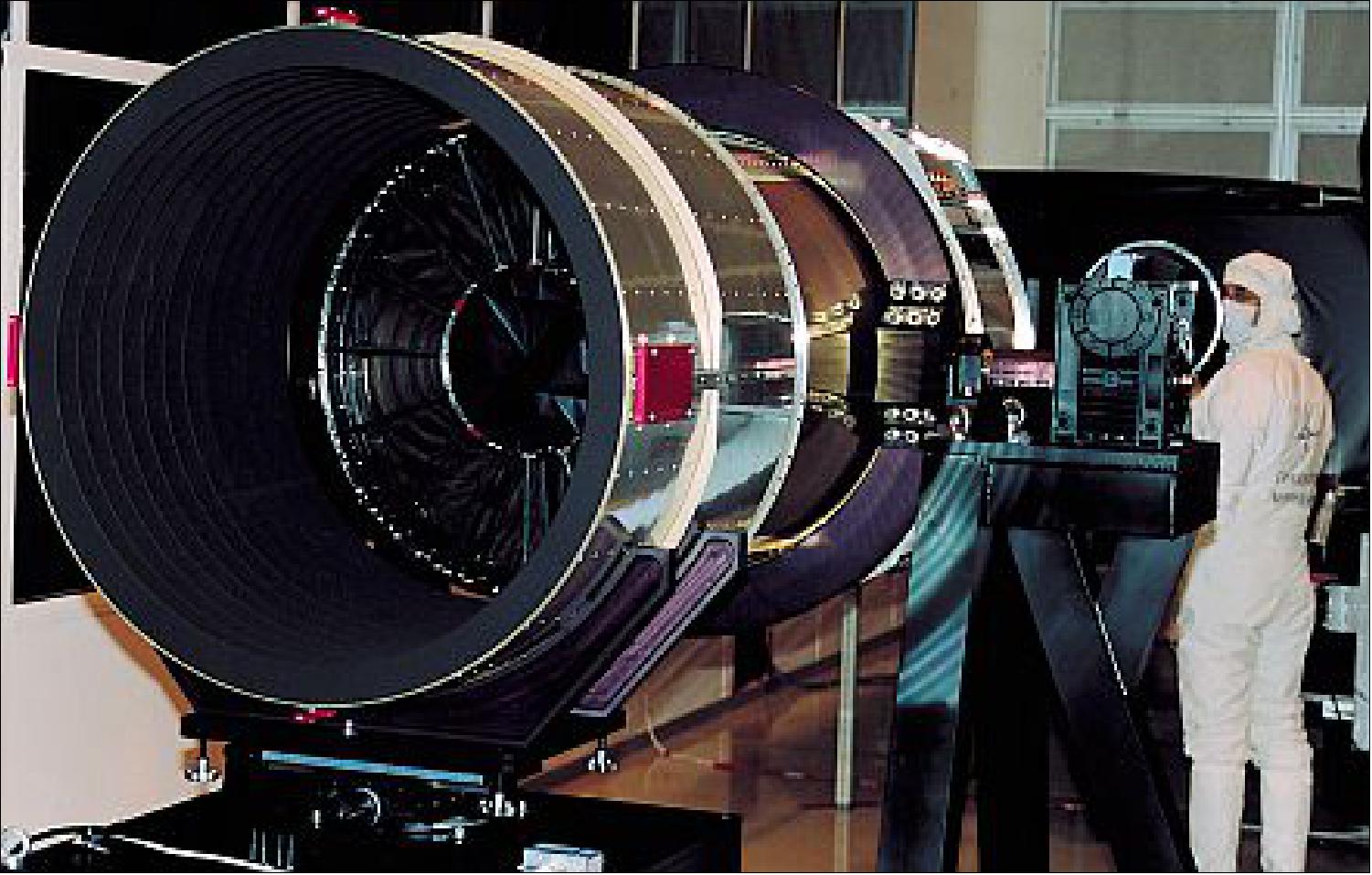 Figure 10: Photo of the XMM telescope during wide-angle stray-light testing at Dornier (Ottobrunn, Germany), image credit: ESA