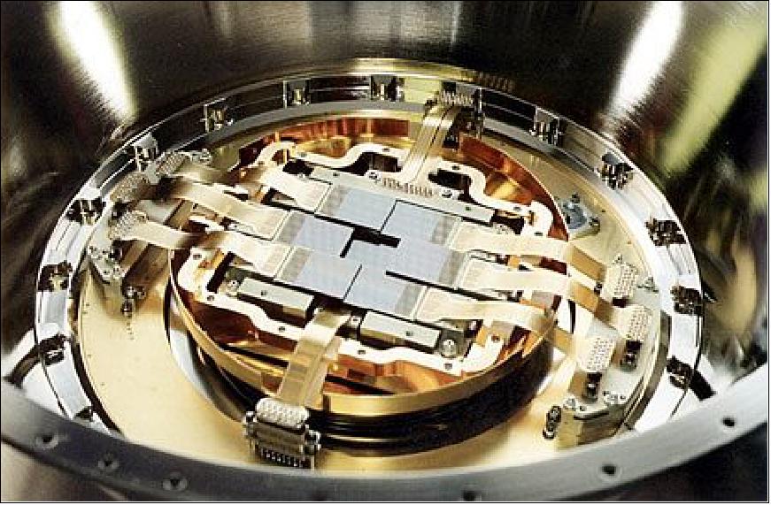 Figure 143: The CCDs of one of the MOS cameras in the cryostat (image credit: ESA)