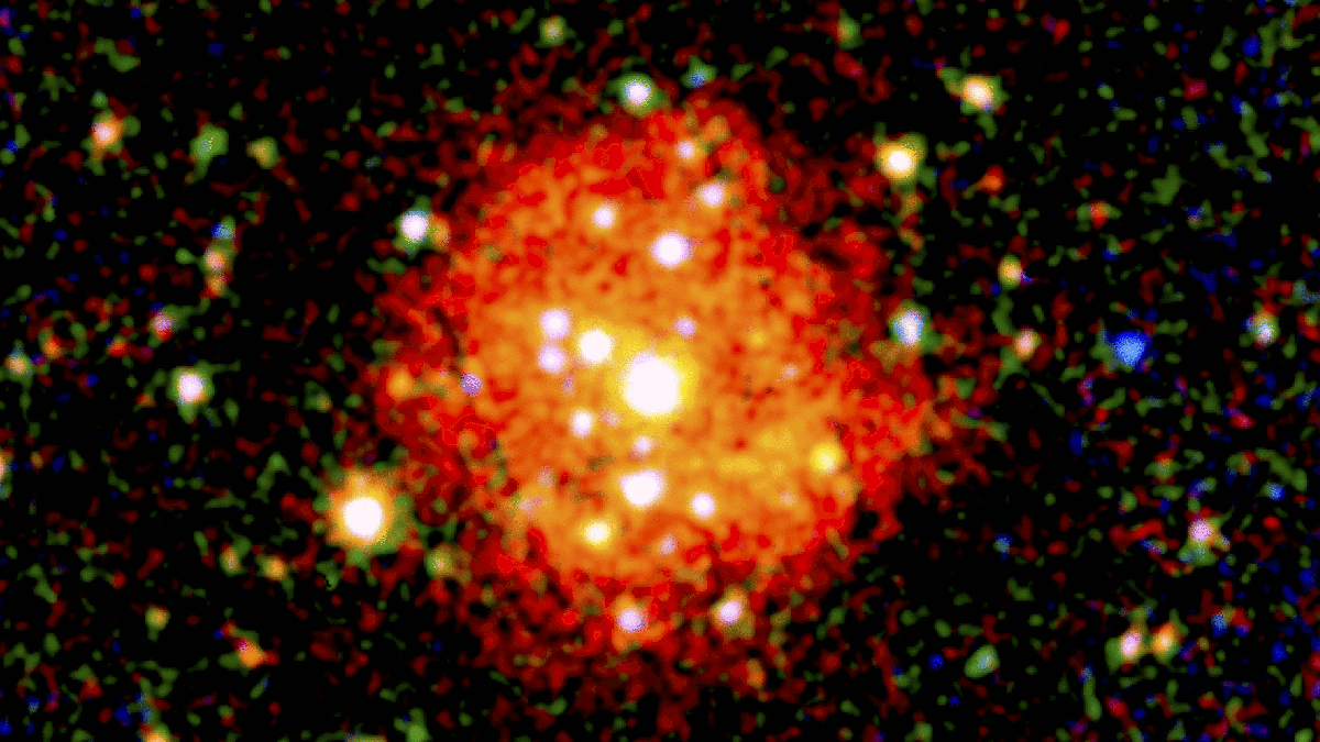 Figure 55: This animation shows an X-ray view of the spiral galaxy Messier 83, based on data from ESA's XMM-Newton space observatory. The data were gathered on six occasions – January 2003, January and August 2014, February and August 2015, and January 2016 – at energies of 0.2–2 keV (shown in red), 2–4.5 keV (shown in green), and 4.5–12 keV (shown in blue), image credit: ESA/XMM-Newton – Acknowledgement: S. Carpano, Max-Planck Institute for Extraterrestrial Physics